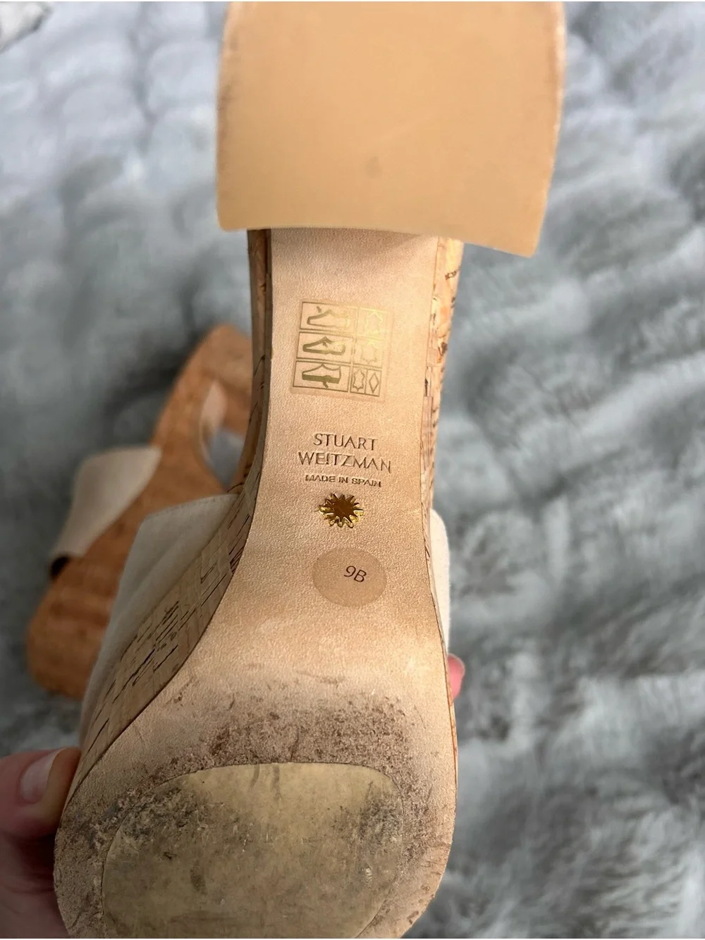 Stuart Weitzman Beige Cork Platform Sandals